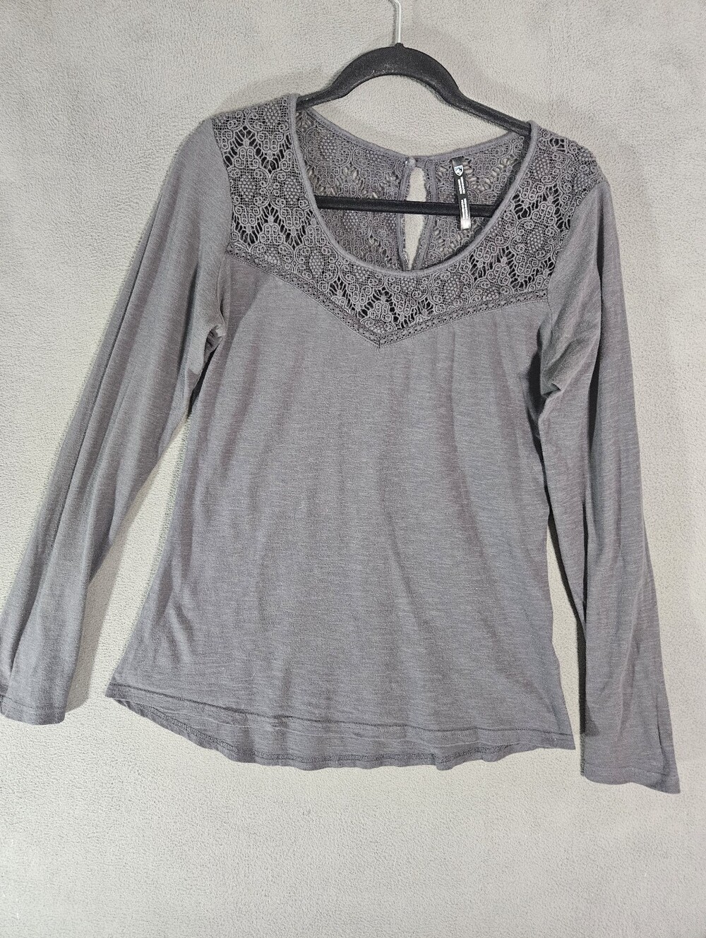 Kuhl Womens Medium Shirt Organic Cotton Gray Crochet Long Sleeve